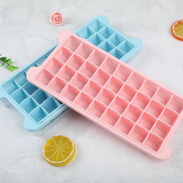Isterningebakker med låg, 3-pak (Pink+blå+grøn) Silikone isterningebakker Fleksible og nemme at frigøre 36 isterningeforme BPA-fri