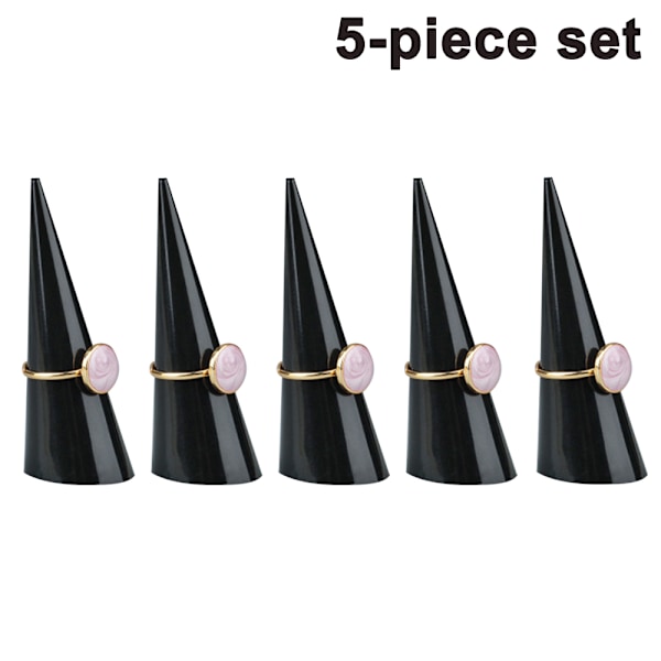 5-pak Kegleform Akryl Solid Ring Display til Smykkeudstillingsstand (Klar & Sort & Hvid)