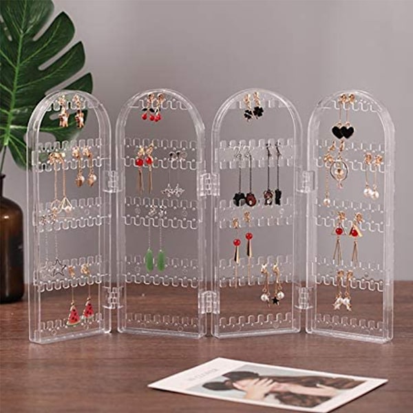 240 hål hopfällbar akrylörhängehållare, smyckeshängare arrangör, halsbandshållare 3 vik dubbelsidig stativ örhänge display
