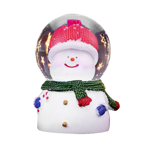 Julsnöboll med färgväxlande ljus, kristallkula i juldekoration, hartsglas, julgranskulor, storhuvad liten snögubbe