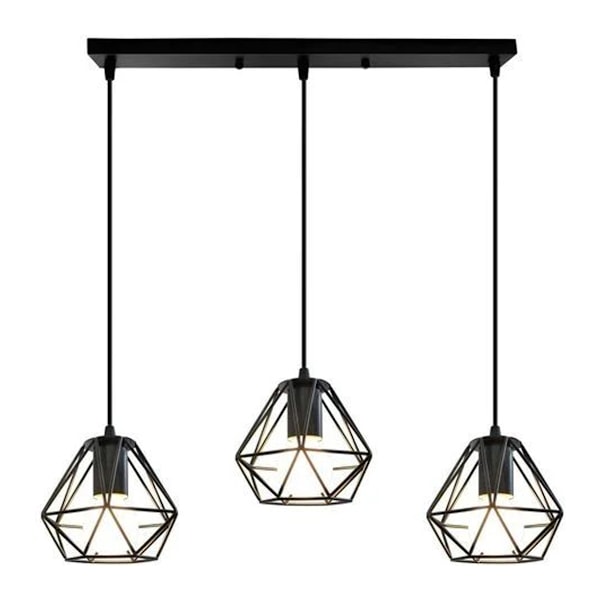 LED Pendel Loftlampe Fe Lampe Soveværelse Lysekrone 3 E27 Lysarmatur med Barholder, Sort