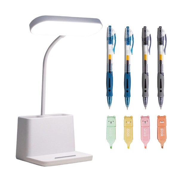 LED Skrivebordslampe, Små Skrivebordslamper til Hjemmekontor, Hvid Skrivebordslampe til Børn, LED Desktop/Computer Studielamper til Soveværelser, Genopladelig, Batteri