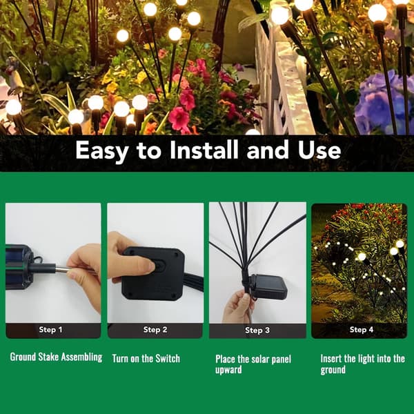 Solcelle Hagelys - 2 Pakning 10 LED Solcelle Firefly Lys med 2 Lysmoduser, Svinger i Vinden, Vanntette Solcelle Dekorative Lys, Solcelle Utendørslys
