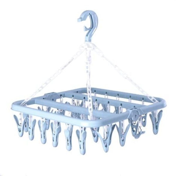 Sock Drying Rack, Hängande Tvättställ med 32 Vindtäta Klämmor, Fällbar Underklädesstrumptork för Strumpor, Underkläder, Babykläder, Handdukar (Blå)