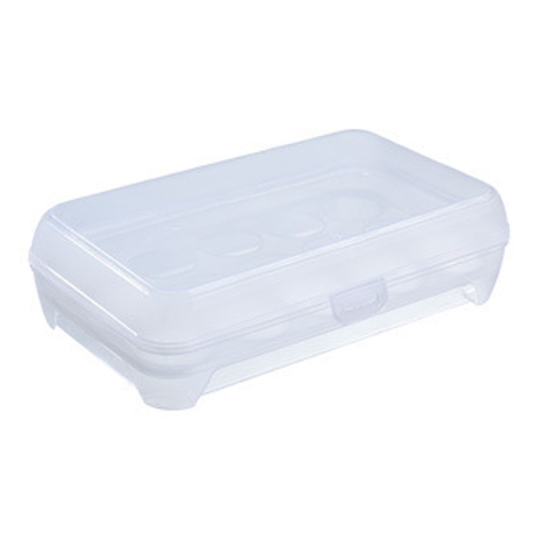 Plast äggbehållare, Deviled Egg Tray Carrier med lock, Bärbar stapelbar kylskåp äggbehållare med 15 äggspår för camping kylskåp kök