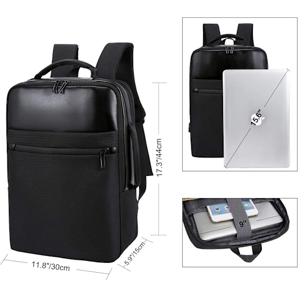 Business Laptop Ryggsekk, Vanntett Notebook Ryggsekk, 15.6 Tommers Skole Ryggsekk med USB Ladeport, Casual Business Dagstur Ryggsekk for