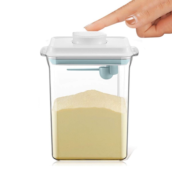 1000ML Lufttät mjölkpulverdispenser, Bärbar mjölkpulverlåda, Mjölkpulverbehållare med sked, Enhandsmanövrering,