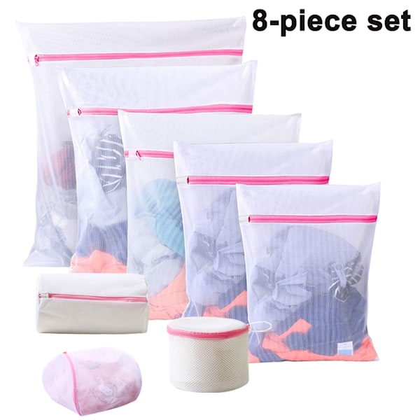 8 stk. vaskeposer i netting for delikate plagg med premium glidelås, reiseoppbevaringspose, klesvaskeposer for vask, bluse, BH, strømper,