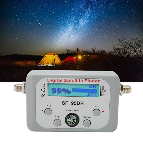 Digitaalinen satelliittihakija 950–2150 MHz ATT-summeritoiminnolla, satelliittisignaalimittari kompassilla DirecTV:lle