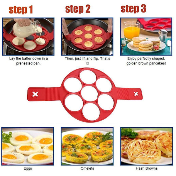 7 huller Pannekakeformer Ring Stekt Egg Form Gjenbrukbar Silikon Non-Stick Pannekake Maker Egg Ring Lag raskt en kake for å spare verdifull tid