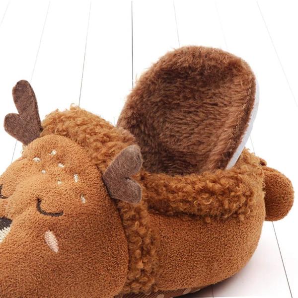 Jul Babytofflor Nyfödda Booties Pojkar Flickor Halkfria Bomullstofflor 11cm (Brun)