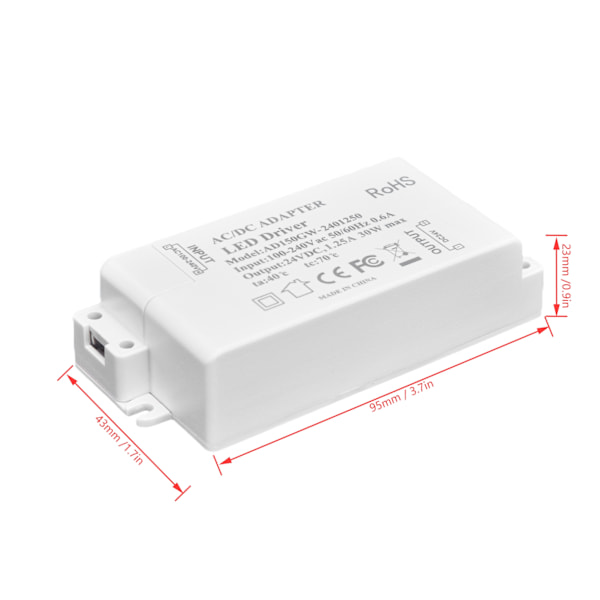 30W DC 24V 1.25A LED Driver Konstant Spænding Professionel LED Lys Transformer AC 100‑240V