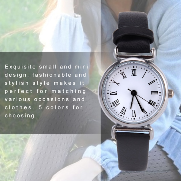 Udsøgt Lille Simpel Mode Dameur Retro Læder Mini Armbåndsur (Sort)
