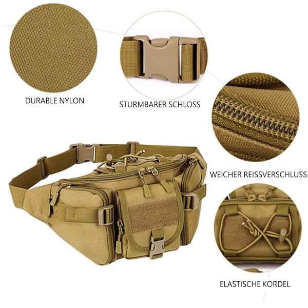 Tactical Belt Bag Urheiluvyölaukku Molle Vyölaukku Vedenpitävä Vetoketjulla Ulkoiluun Juoksuun Matkustamiseen Vaellukseen Pyöräilyyn Retkeilyyn Kiipeilyyn