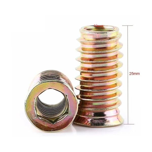 Pakke med 20 stk. M6/M8/M10 zinklegering gevind sekskantmøtrik, zinklegering indsatser møtrik sortiment (M10*25mm)