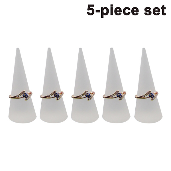5-pakning kjegleformet akryl solid ringdisplay for smykkeutstillingsstativ (klar, svart og hvit)