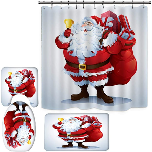 4 st juldekorationer för badrum, toalettlock, matta, duschdraperiuppsättningar, jultomte, älg, snögubbe, badrumsdekor A5