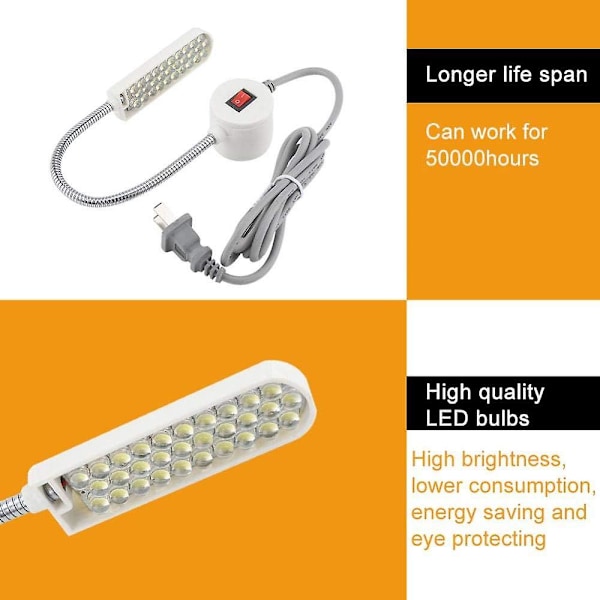 30 LED:n ompelukonevalo, joustava joutsenkaulavalaisin magneettijalustalla kotiin tai ompelukoneelle (220V)