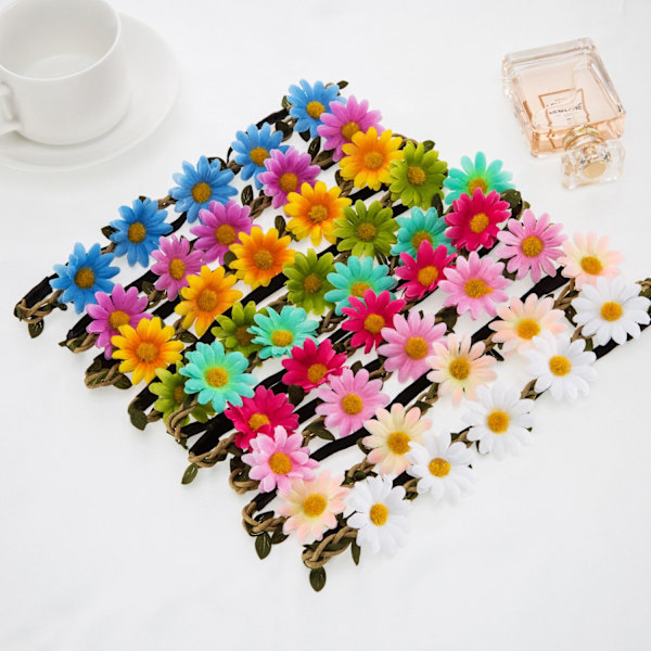 Dame Jente Hårbøyler Flerfarget Tusenfryd Blomsterkrone Blomsterkrans for Festival Bryllupsfest, 9 Stykker