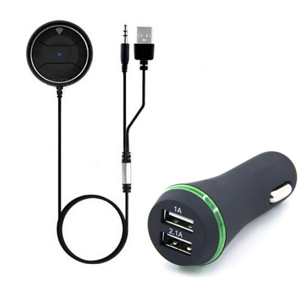 Bluetooth-mottagare bilsats med 2-portars USB-billaddare och inbyggd mikrofon för iPhones, Samsung-telefoner, surfplattor och mer