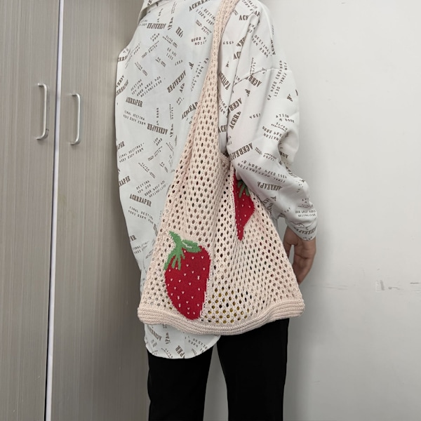 Strikket taske, mesh tote taske, hul taske, jordbær taske, uld taske, dametaske