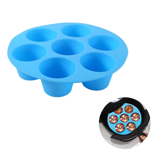 7 Huller Silikon Muffinsform, Airfryer Muffinsforme til Bagning af Cupcakes - Chokoladeform Cupcake Maker (Blå)