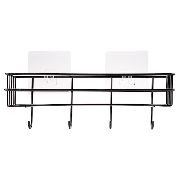 Badeværelseshylde i jern uden boring, håndklædeholder til kosmetik, vægmonterede køkkenhylder med krog / Sort / 28 x 10,5 cm