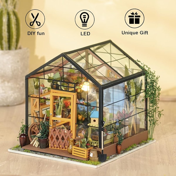 Miniature DIY Dukkehus Køkkensæt med Lys DIY Træ Mini Hus Model