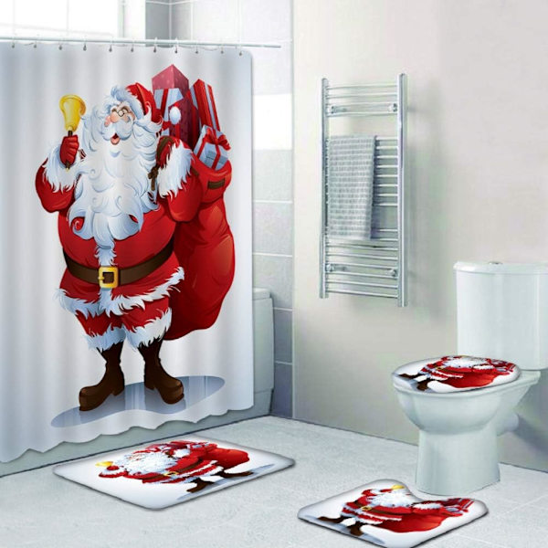 4 st juldekorationer för badrum, toalettlock, matta, duschdraperiuppsättningar, jultomte, älg, snögubbe, badrumsdekor A5