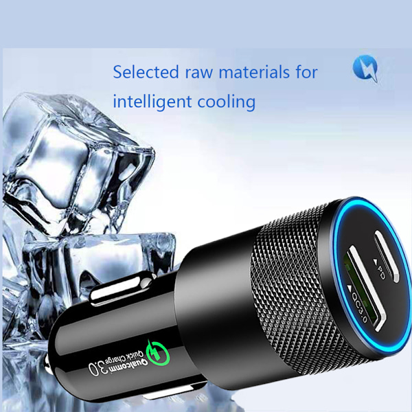 Musta USB-autolaturi, Total Dual Type C PD -autolaturi Power Delivery & Quick Charge 3.0 iPhone 11/11 Pro/11 Pro MAX/XS/XR/X/8:lle, iPadille