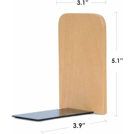 2-pack bokstöd i trä för hyllor, halkfria bokstöd, robusta bokstöd i trä för böcker och filmer