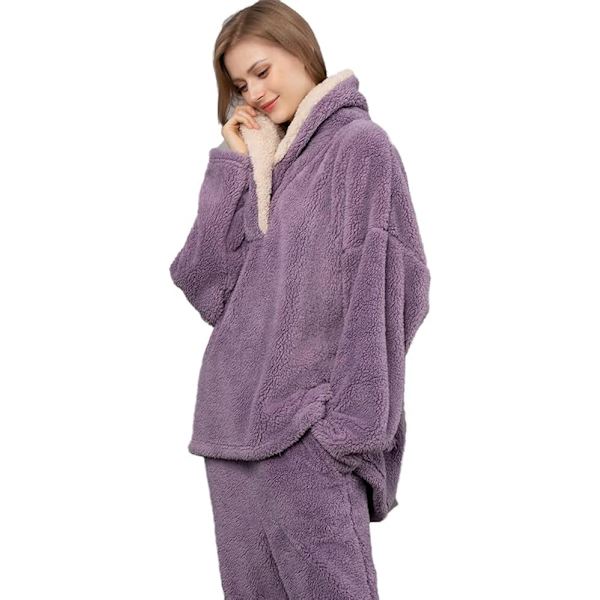 Dam Pyjamas Set av 2 Pyjamas Långa Toppar Byxor Fleece Casual Set Bekväma Varma Korall Fleece Pyjamas Fleece Vinter