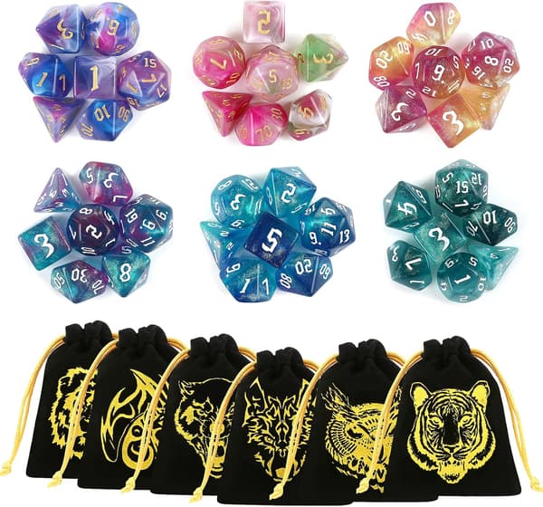 Polyhedral RPG Terninger 42 stk. Dungeons and Dragons Terningesæt 6 Mønstre 6 Sidede Terninger til Terningespil og Rollespil med 6 Flannelposer-C-C-C-C