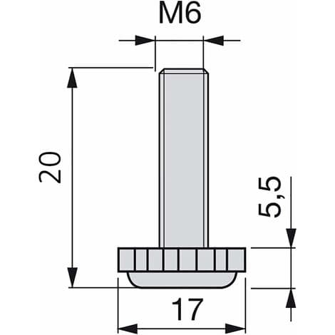 Justeringsfod til møbler, M6x20mm, Sæt med 20 stk.