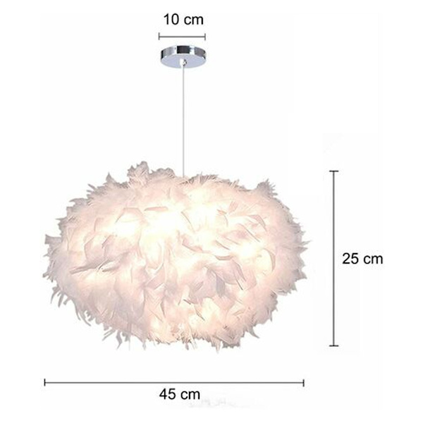 Hvid Fjer Pendel Lysekrone E27 40W - Diameter 45CM