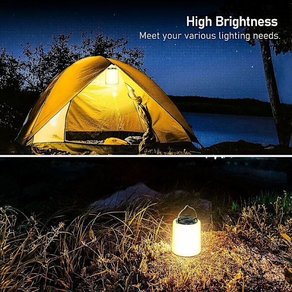 Genopladelig Campinglampe, Genopladelig LED Campinglampe - Varmt Hvidt Lys, Justerbar Lysstyrke, Vandtæt Bærbart Teltlys til