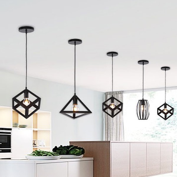 Retro Pendel Lysekrone E27 LED 40W Burform Industrielt Design Lampe Belysning Sort