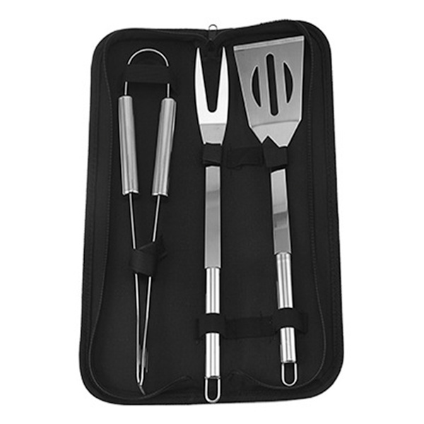 3-delat grillverktyg i rostfritt stål, grillspatel, tång, gaffel, professionellt grillset
