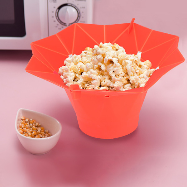 Sammenklappelig Popcornskål til Mikroovn DIY Silikone Popcornmaskine Hjemmekøkkenredskab, Rød