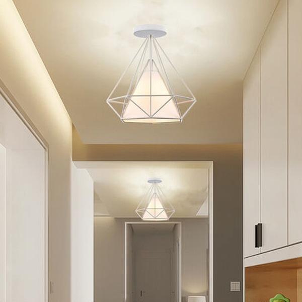 Moderne Pendel Lysekrone E27 Metal Diamant Loftslampe til Soveværelse Bar Restaurant Hvid - Hvid