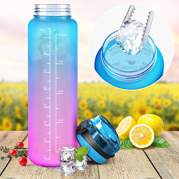 Juomapullo pillillä 1L, vesipullo aikanäytöillä, BPA-vapaa vesipullo, 1 napsautus avaus vesipullossa, urheilupullo, pyöräilypullo
