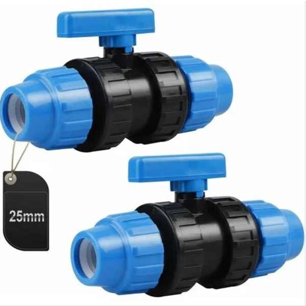 2 kpl PP Vesiputkiliitin, PE-putkipuristinliitin, 25 mm (sininen)