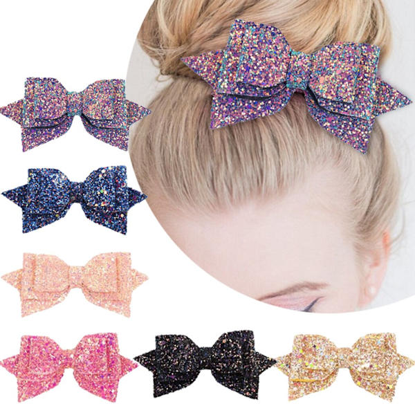 5 tommer Glitter Hårsløjfer Boutique Hårspænder 6 stk. Flerfarvet Glitter Pailletter Store Hårsløjfer til Spædbørn Piger Teenagere Småbørn