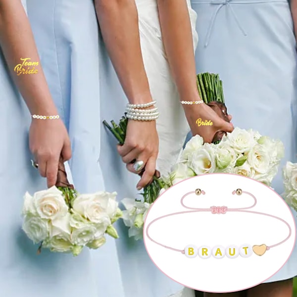 Team bride armbånd, polterabend kvinder JGA armbånd, 12 stk. team bride armbånd og 2 stk. klistermærker lavet af rosaguld til dating, kvinder
