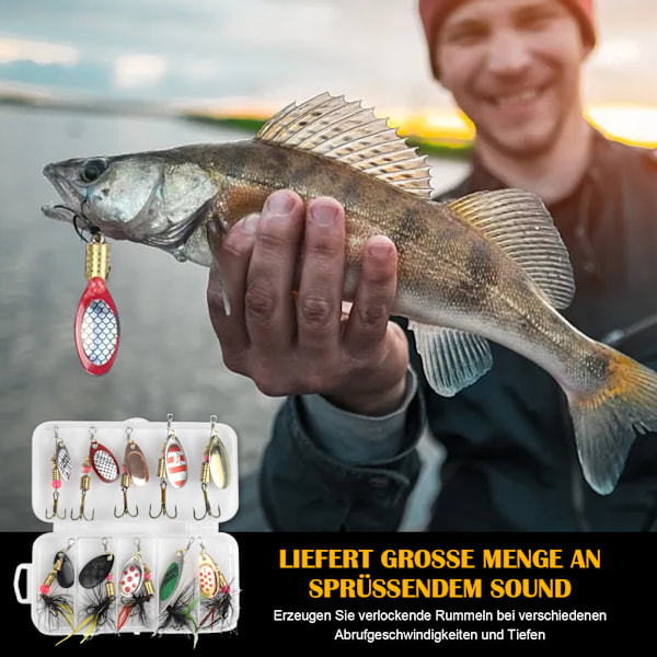 Fiskedrag, 10 stycken spinnerindikatorset, flerfärgad fiskespinnerdrag, skeddrag, med trekrokar, för öring, abborre, lax, gädda,