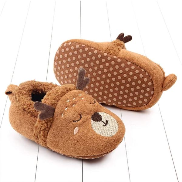Jul Babytofflor Nyfödda Booties Pojkar Flickor Halkfria Bomullstofflor 11cm (Brun)