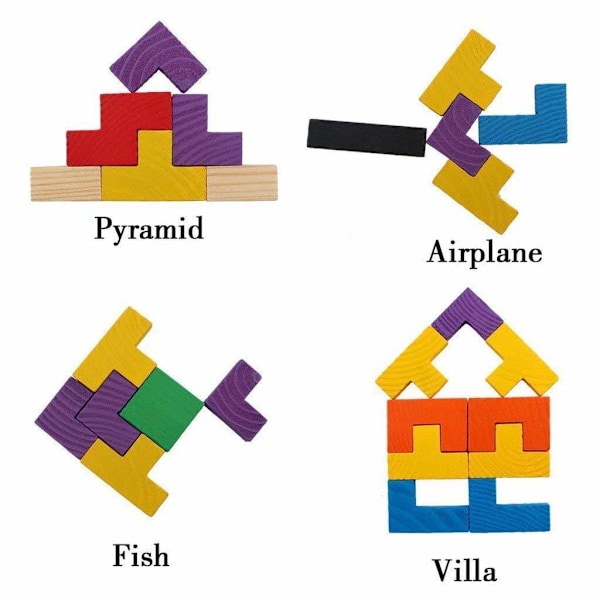 Tetris Tangram Træpuslespil Didaktisk Læringslegetøj Stk. Intelligens Pædagogisk Legetøj til Børn i Alderen 3 År og Op