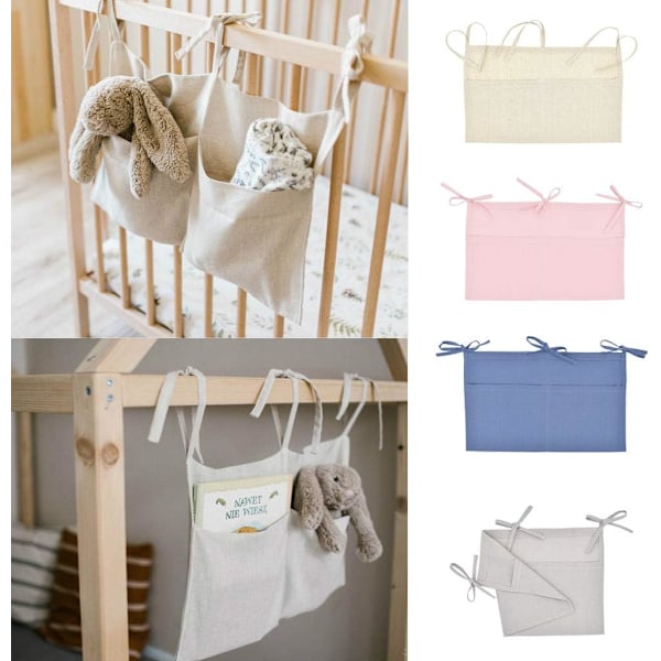 Hängande förvaringsväska – Spjälsäng fickorganisatör Solid Nursery Bedside Toys Hängande förvaringsväska (Beige)