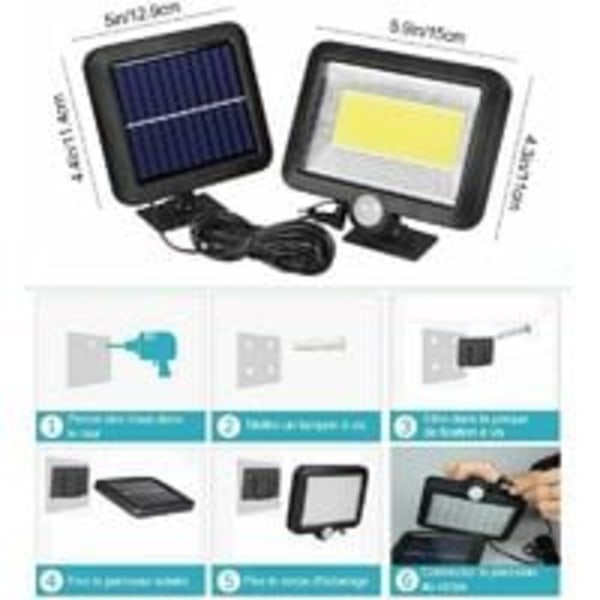 Udendørs solcellelampe med infrarød bevægelsessensor, udendørs LED-projektør med sensor, sikkerhedsbelysning, vandtæt, til have, lager, indgang