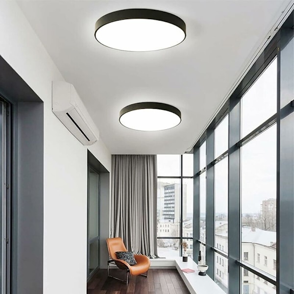 LED loftslampe med automatisk radar og bevægelsessensor - 12W diameter 23cm sort